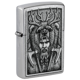Зажигалка ZIPPO Варвар с покрытием поцарапанный хром | Barbarian Design Street Chrome, латунь/сталь, серебристая, 38x13x57 мм для нанесения логотипа