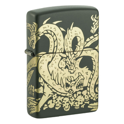 Зажигалка ZIPPO Дракон с зеленым матовым покрытием | Dragon Design Green Matte, латунь/сталь, зеленая, матовая, 38x13x57 мм для нанесения логотипа