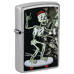 Зажигалка ZIPPO Скейтборд с покрытием поцарапанный хром | Skateboard Design Street Chrome, латунь/сталь, серебристая, 38x13x57 мм для нанесения логотипа
