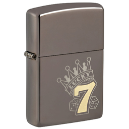 Зажигалка ZIPPO Счастливая 7 с покрытием черный лед | Lucky 7 Design Black Ice®, латунь/сталь, черная, 38x13x57 мм для нанесения логотипа