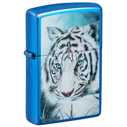 Зажигалка ZIPPO Белый тигр с глянцевым синим покрытием | White Tiger High Polish Blue, латунь/сталь, синяя, глянцевая, 38x13x57 мм для нанесения логотипа