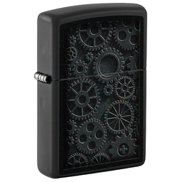 Зажигалка ZIPPO В стиле стимпанк с черным матовым покрытием | Steampunk Design Black Matte, латунь/сталь, черная, матовая, 38x13x57 мм для нанесения логотипа