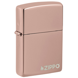 Зажигалка ZIPPO Логотип с глянцевым покрытием розовое золото | Logo High Polish Rose Gold, латунь/сталь, розовое золото, глянцевая, 38x13x57 мм для нанесения логотипа
