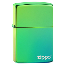 Зажигалка ZIPPO Logo с покрытием High Polish Teal, латунь/сталь, зелёная, глянцевая, 38x13x57 мм для нанесения логотипа