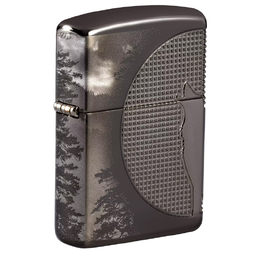 Зажигалка ZIPPO Armor™ Волк с глянцевым покрытием Черный лед | Wolf High Polish Black Ice®, латунь/сталь, чёрная, 38x13x57 мм для нанесения логотипа