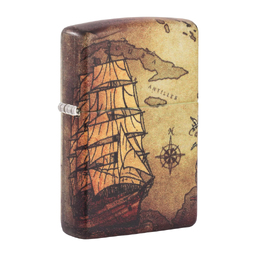 Зажигалка ZIPPO Пиратский корабль с матовым покрытием на 540° | Pirate Ship 540 Matte, латунь/сталь, разноцветная, матовая, 38x13x57 мм для нанесения логотипа