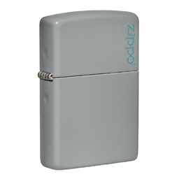 Зажигалка ZIPPO Логотип со светло-серым покрытием | Logo Flat Grey, латунь/сталь, серая, глянцевая, 38x13x57 мм для нанесения логотипа