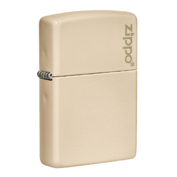 Зажигалка ZIPPO Логотип со светло-песочным покрытием | Logo Flat Sand, латунь/сталь, бежевая, глянцевая, 38x13x57 мм для нанесения логотипа