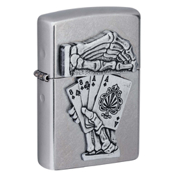 Зажигалка ZIPPO Рука мертвеца с покрытием поцарапанный хром | Dead Mans Hand Street Chrome, латунь/сталь, серебристая, 38x13x57 мм для нанесения логотипа