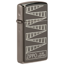 Зажигалка ZIPPO узкая в честь 65-летия с покрытием черный лед | Slim® 65th Anniversary Black Ice®, латунь/сталь, чёрная, 29x10x60 мм для нанесения логотипа
