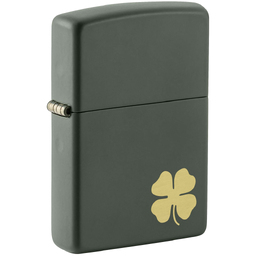Зажигалка ZIPPO Четырехлистный клевер с зеленым матовым покрытием | Four Leaf Clover Green Matte, латунь/сталь, зеленая, 38x13x57 мм для нанесения логотипа
