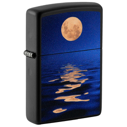 Зажигалка ZIPPO Закат луны с покрытием черный свет | Moon Sunset Black Light, латунь/сталь, чёрная, матовая, 38x13x57 мм для нанесения логотипа