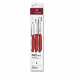 Набор из 3 ножей VICTORINOX Швейцарская классика | Swiss Classic: нож для овощей 8 см, нож для овощей 10 см, столовый нож 11 см, красная ручка для нанесения логотипа
