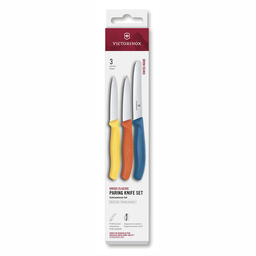 Набор из 3 ножей для овощей VICTORINOX: желтый нож 8 см, оранжевый нож 8 см, голубой нож 11 см для нанесения логотипа