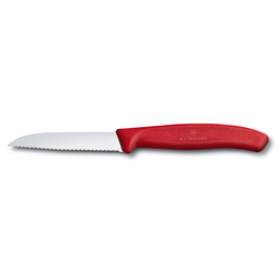 Нож для овощей VICTORINOX SwissClassic, лезвие 8 см с волнистой кромкой, красный для нанесения логотипа