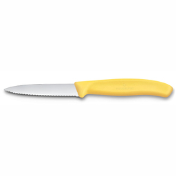Нож для овощей VICTORINOX Швейцарская классика | Swiss Classic, лезвие 8 см с волнистой кромкой, желтый для нанесения логотипа