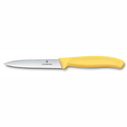 Нож для овощей VICTORINOX Швейцарская классика | Swiss Classic, лезвие 10 см с волнистой кромкой, желтый для нанесения логотипа