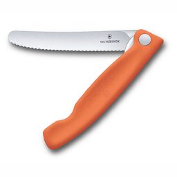 Нож для овощей VICTORINOX Швейцарская классика | Swiss Classic, складной, лезвие 11 см с волнистой кромкой, оранжевый для нанесения логотипа