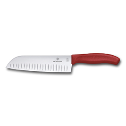 Нож сантоку VICTORINOX SwissClassic, рифлёное лезвие 17 см, красный, в подарочной коробке для нанесения логотипа