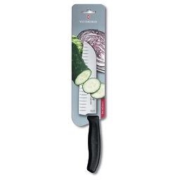 Нож сантоку VICTORINOX SwissClassic, рифлёное лезвие 17 см, чёрный, в картонном блистере для нанесения логотипа