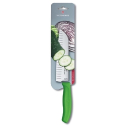 Нож сантоку VICTORINOX SwissClassic, рифлёное лезвие 17 см, зелёный, в картонном блистере для нанесения логотипа