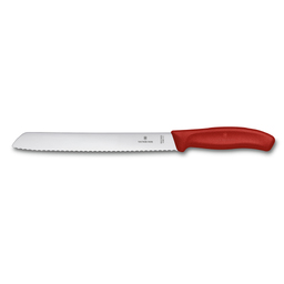 Нож для хлеба VICTORINOX SwissClassic, лезвие 21 см с волнистой заточкой, красный, в блистере для нанесения логотипа
