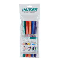 Набор: Гелевая ручка Hauser Creator Glitter Gel, чернила с блестками - 5шт, пакет для нанесения логотипа