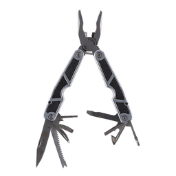 Мультитул Stinger, 115x45 мм, 10 функций, сталь/пластик, серебристо-чёрный, 12 насадок и нейлоновый чехол для нанесения логотипа