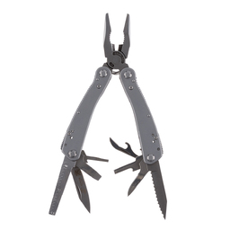 Мультитул Stinger, 105x50 мм, 16 функций, сталь, серебристый, 10 насадок и нейлоновый чехол для нанесения логотипа