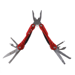 Мультитул Stinger, 103x45 мм, 15 функций,сталь, серебристо-красный, в комплекте нейлоновый чехол