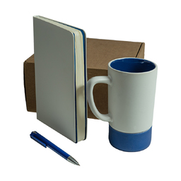 Набор подарочный ARTKITS: ежедневник, ручка, кружка с цветным дном, стружка, коробка, синий для нанесения логотипа
