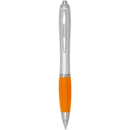 Шариковая ручка Nash RCS из переработанного пластика с серебристым корпусом и цветной ручкой (черные чернила) для нанесения логотипа