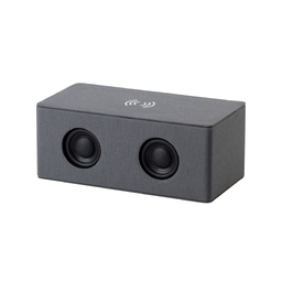 Bluetooth колонка "Cool Gray" с двумя динамиками (2х3Вт) и беспроводным зарядным устройством, переработанный пластик (RPET) для нанесения логотипа