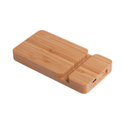 Беспроводное (10W) зарядное устройство "Bamboo Power" 5000 mAh с подставкой под смартфон, бамбук для нанесения логотипа