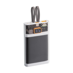 Зарядное (22.5W) устройство "Link" 10000 mAh с прозрачным корпусом, цифровым индикатором заряда и встроенными Type-C/Lightning кабелями для нанесения логотипа