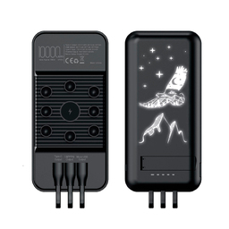 Беспроводное зарядное (22.5/15W) устройство "Topfull SOFTTOUCH" 10000 mAh с подсветкой лого, присосками, встроенными кабелями, с подставкой для нанесения логотипа