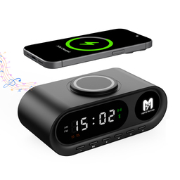 Настольные часы "Smart Hub" с bluetooth колонкой 5Вт, беспроводной (15W) зарядкой и подсветкой логотипа для нанесения логотипа