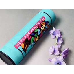 Термос FAMILY MARK LED, индикатор, soft touch, бирюзовый, мерч Бизон