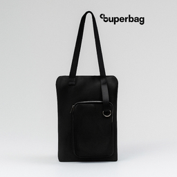 Шоппер Superbag Pocket, с внутренним креплением (карабин) и чехлом для мелочей (черный) для нанесения логотипа