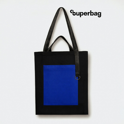 Шоппер Superbag Big Pocket, с карманом на молнии (черный с синим) для нанесения логотипа