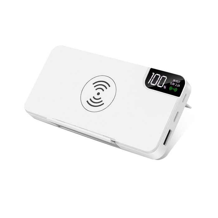 Внешний аккумулятор gPro QI, с беспроводной зарядкой 10000 mAh, белый для нанесения логотипа