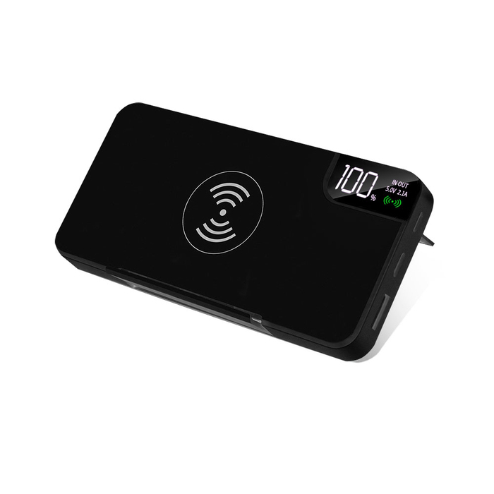 Внешний аккумулятор gPro QI, с беспроводной зарядкой 10000 mAh, черный для нанесения логотипа