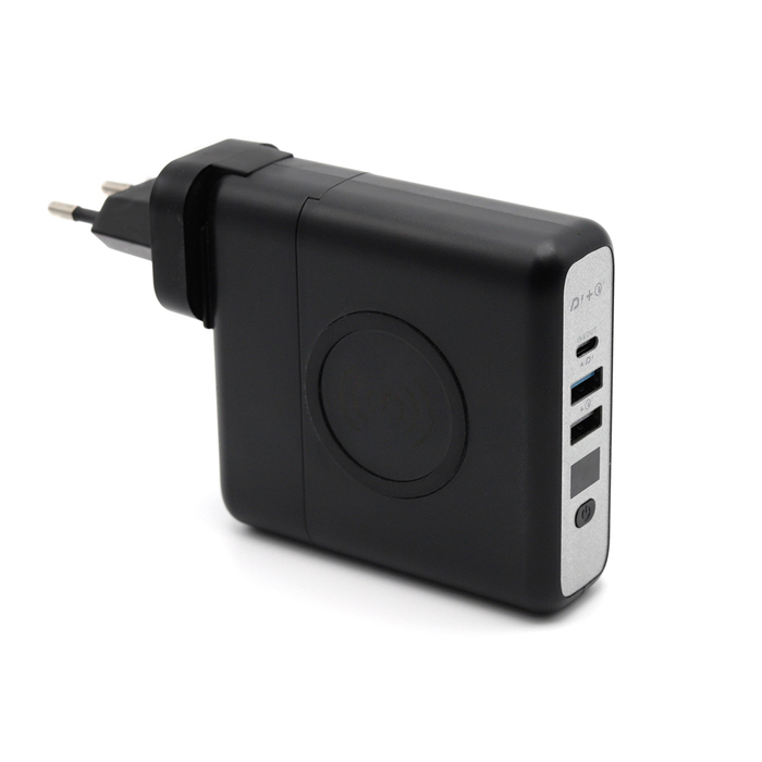 Внешний аккумулятор Gemini с беспроводной зарядкой и сетевым адаптером, 10000 mAh, черный для нанесения логотипа