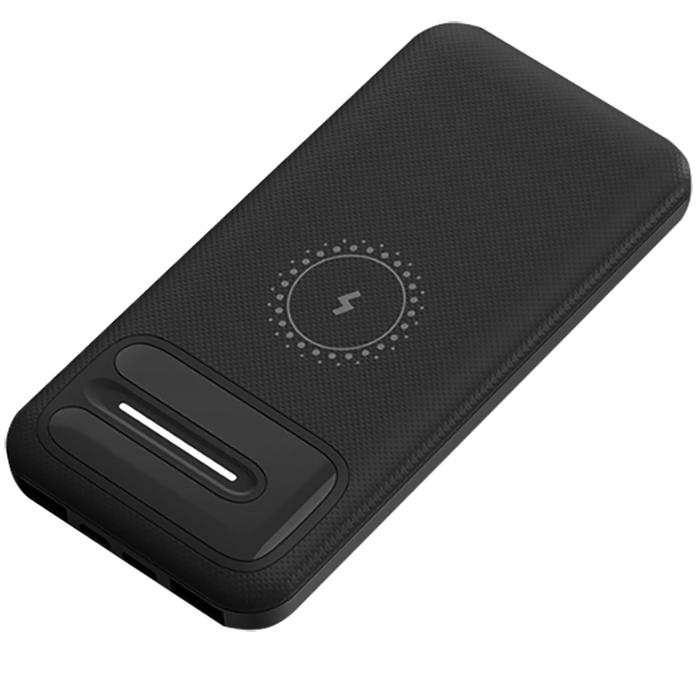 Внешний аккумулятор Odyssey, 10000 mAh с беспроводной зарядкой, черный для нанесения логотипа