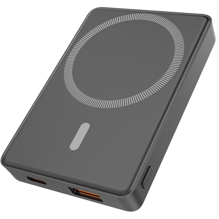 Магнитный внешний аккумулятор Magnetic с беспроводной зарядкой (5W), 5000 Mah, черный для нанесения логотипа