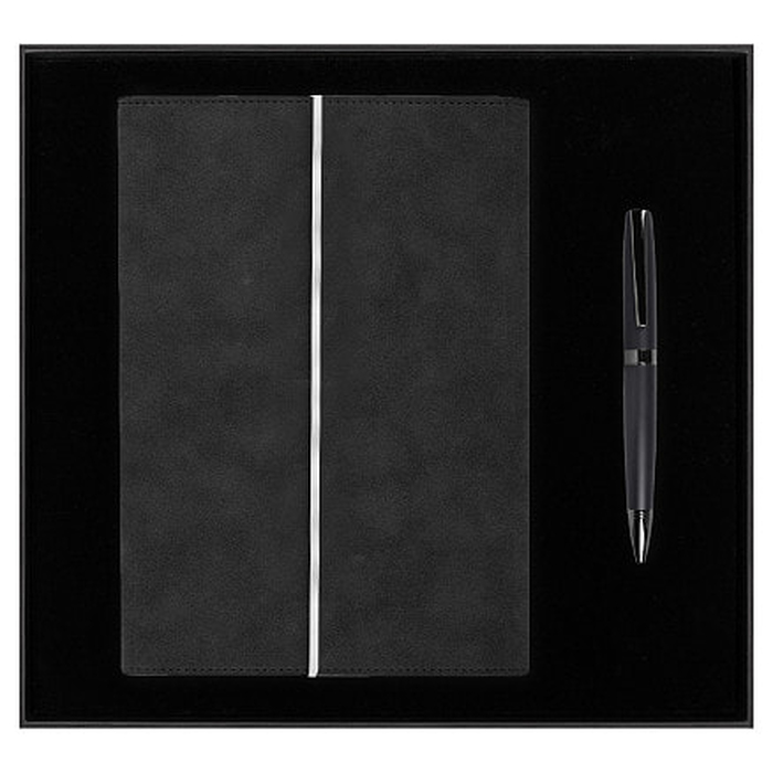 Набор подарочный Solution Prestige Duo, (Ежедневник в суперобложке Country Galaxy Nuba A5+, Ручка шариковая матовая Prime), черный для нанесения логотипа