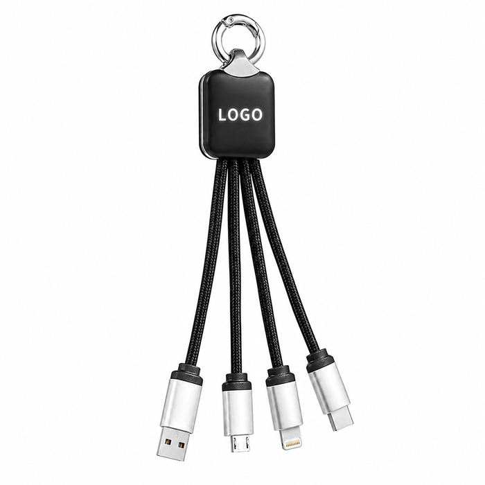 Кабель - брелок Plug с подсветкой гравировки, черный для нанесения логотипа
