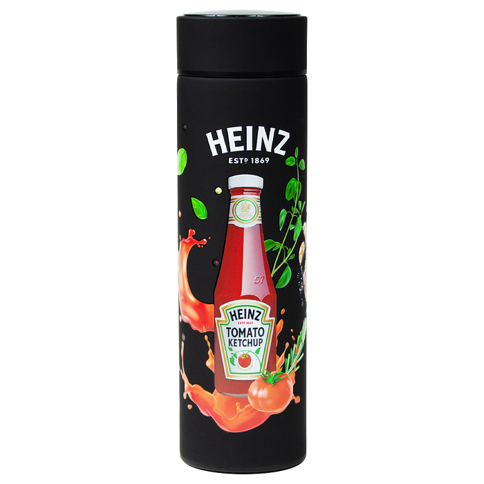 Термос вакуумный стальной Urban Prinnt Sample "Heinz" двухстеночный с медной изоляцией  450 мл, крышка с дисплеем, черный софт тач для нанесения логотипа