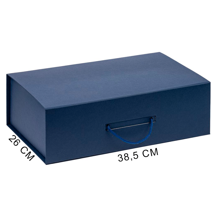Подарочная коробка, размер 38,5*26*10,5 см, Solution Prestige Big Case Fabrique с магнитным клапаном и ручкой , темно-синяя для нанесения логотипа