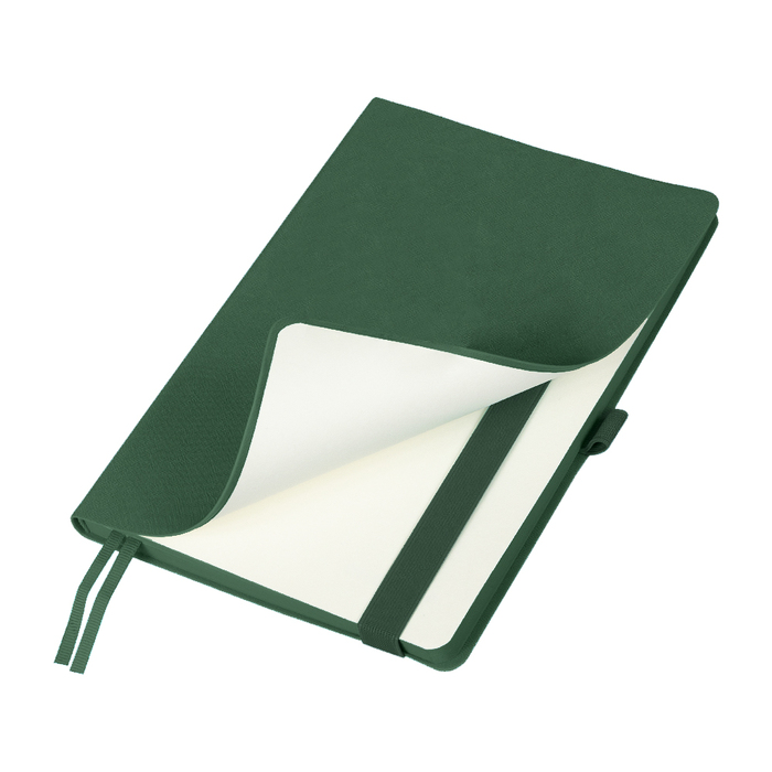 Ежедневник Flexy Line Linen А5, зеленый/зеленый, недатированный, в гибкой обложке, с резинкой и петлей для ручки для нанесения логотипа